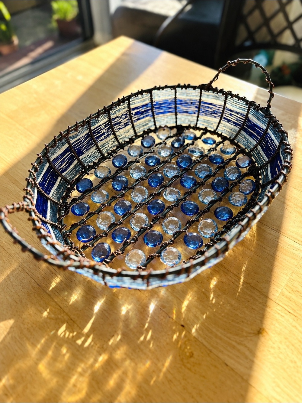 ✨ Rare | Vintage | Bohemian | Folk-Art | Mid-Century | Beaded Wirework Basket